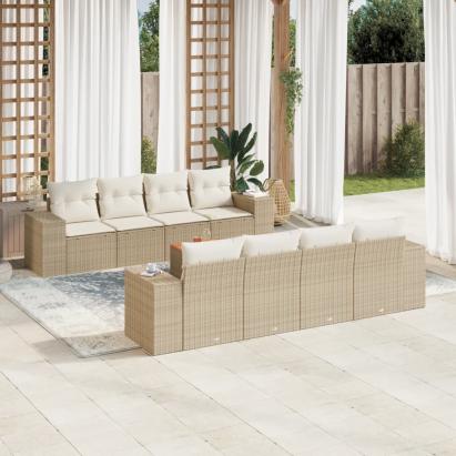 Set canapele de grădină, 9 piese, cu perne, bej, poliratan GartenMobel Dekor