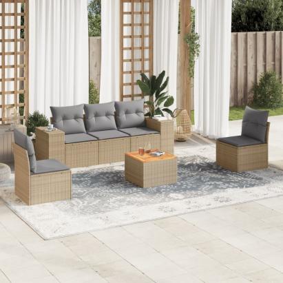 Set canapele de grădină cu perne, 6 piese, bej, poliratan GartenMobel Dekor