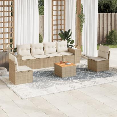 Set canapele de grădină, 7 piese, cu perne, bej, poliratan GartenMobel Dekor