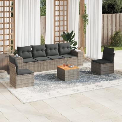 Set canapele de grădină, 7 piese, cu perne, gri, poliratan GartenMobel Dekor