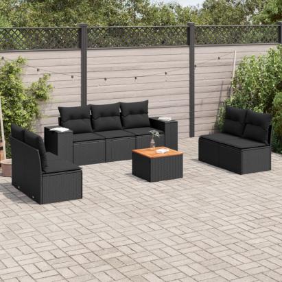 Set mobilier de grădină cu perne, 8 piese, negru, poliratan GartenMobel Dekor