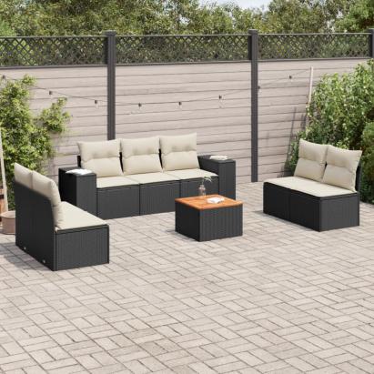 Set mobilier de grădină cu perne, 8 piese, negru, poliratan GartenMobel Dekor