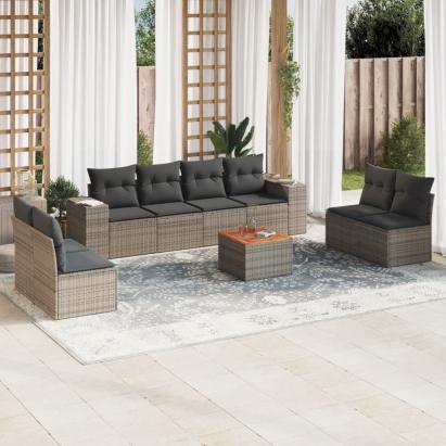 Set canapele de grădină, 9 piese, cu perne, gri, poliratan GartenMobel Dekor