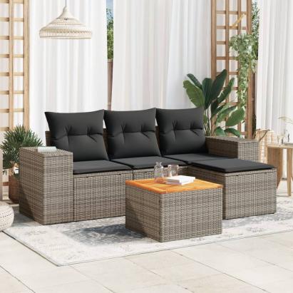 Set canapea de grădină cu perne, 5 piese, gri, poliratan GartenMobel Dekor