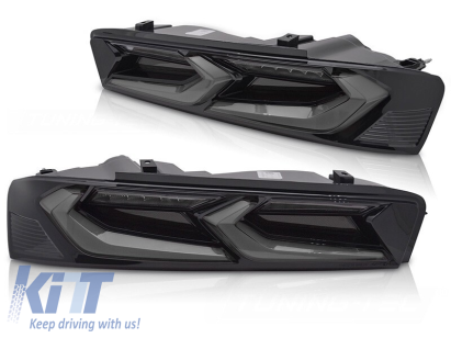 Set de stopuri LED de tuning potrivit pentru Chevrolet Camaro 2016-2018, cu semnal de întoarcere dinamic, bază fumurie neagră, stânga și dreapta Performance AutoTuning