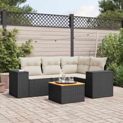 Set mobilier de grădină cu perne, 5 piese, negru, poliratan GartenMobel Dekor