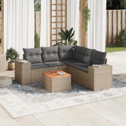Set canapele de grădină cu perne, 6 piese, bej, poliratan GartenMobel Dekor