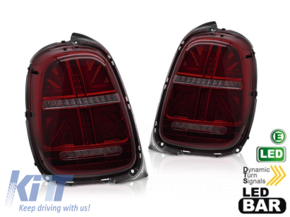 Kit de stopuri LED potrivit pentru Mini Cooper F55 hatchback 5 uși 2012-2017, F56 hatchback 3 uși, F57 cabrio 2014-2017 cu bază fumurie roșie, pentru conector cu 6 pini, semnalizare dinamică stânga și Performance AutoTuning