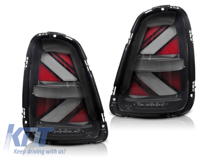Kit de stopuri LED de tuning potrivit pentru Mini Cooper R56 hatchback 2006-2014, R57 cabrio 2009-2014, R58 coupe, R59 Roadster 2011-2015 cu bază fumurie, cu funcția "Bun venit", stânga și dreapta Performance AutoTuning