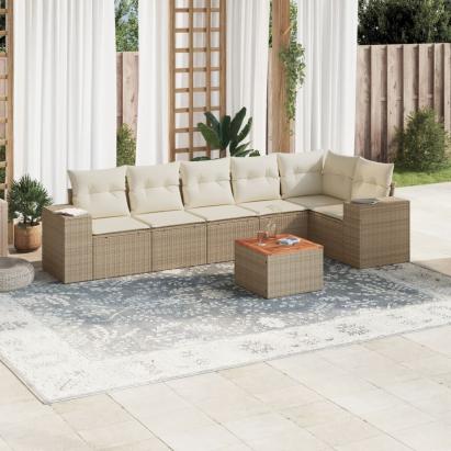 Set canapele de grădină, 7 piese, cu perne, bej, poliratan GartenMobel Dekor