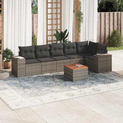 Set canapele de grădină, 7 piese, cu perne, gri, poliratan GartenMobel Dekor