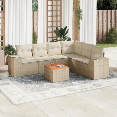 Set canapele de grădină, 7 piese, cu perne, bej, poliratan GartenMobel Dekor