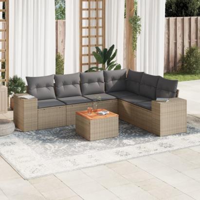 Set canapele de grădină, 7 piese, cu perne, bej, poliratan GartenMobel Dekor