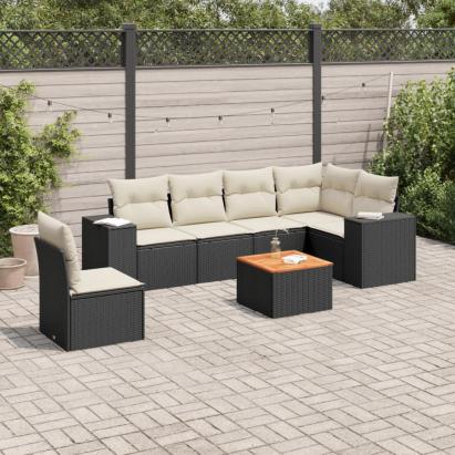 Set canapele de grădină cu perne, 7 piese, negru, poliratan GartenMobel Dekor