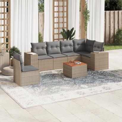 Set canapele de grădină, 7 piese, cu perne, bej, poliratan GartenMobel Dekor