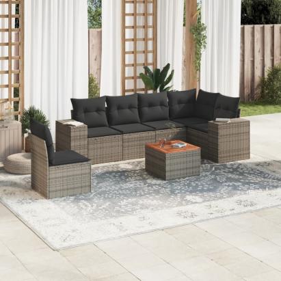 Set canapele de grădină, 7 piese, cu perne, gri, poliratan GartenMobel Dekor