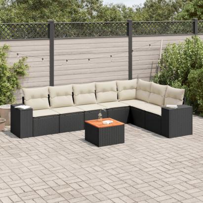 Set mobilier de grădină cu perne, 8 piese, negru, poliratan GartenMobel Dekor