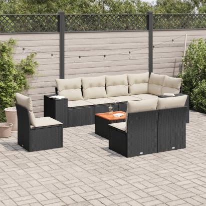 Set mobilier de grădină cu perne, 9 piese, negru, poliratan GartenMobel Dekor