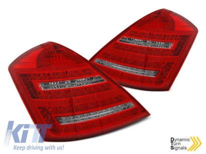 Kit de stopuri LED de tuning potrivit pentru Mercedes W221 Clasa S 2005-2009, bază roșie și albă, cu semnalizator dinamic, stânga și dreapta Performance AutoTuning