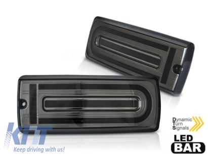 Set de stopuri LED de tuning potrivit pentru Mercedes G-Class W463 1990-2018 cu bază fumurie, cu semnalizare dinamică, stânga și dreapta Performance AutoTuning