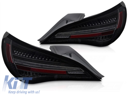 Kit de stopuri LED de tuning potrivit pentru Mercedes CLA C117 2013-2016 cu bază fumurie neagră și semnalizator dinamic, pentru modelul echipat cu stopuri halogene, stânga și dreapta Performance AutoTuning