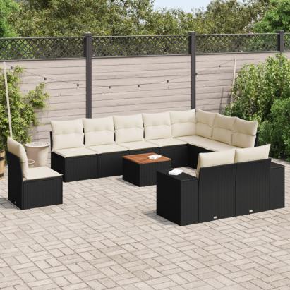 Set canapele de grădină cu perne, 11 piese, negru, poliratan GartenMobel Dekor