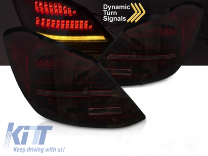 Set de stopuri LED de tuning potrivit pentru Mercedes C-Class W205 sedan 2014-2021, bază fumurie roșie, cu semnalizare dinamică, stânga și dreapta Performance AutoTuning