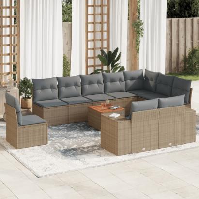 Set canapele de grădină cu perne, 11 piese, bej, poliratan GartenMobel Dekor