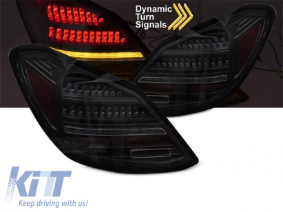 Set de stopuri LED de tuning potrivit pentru Mercedes C-Class W205 sedan 2014-2021, bază fumurie, cu semnalizare dinamică, stânga și dreapta Performance AutoTuning