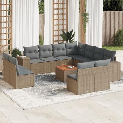 Set canapele de grădină cu perne, 12 piese, bej, poliratan GartenMobel Dekor