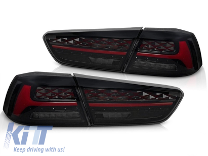 Set de stopuri LED tuning potrivite pentru Mitsubishi Lancer 2008-2016 sedan cu bază fumurie, cu semnalizator dinamic, cu funcția "Întâmpinare", stânga și dreapta Performance AutoTuning