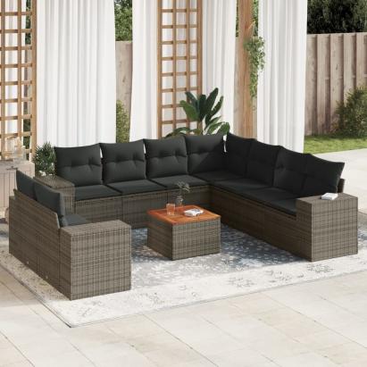 Set mobilier de grădină cu perne, 10 piese, gri, poliratan GartenMobel Dekor
