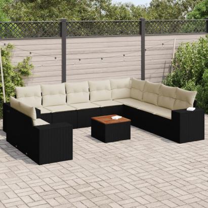 Set canapele de grădină cu perne, 11 piese, negru, poliratan GartenMobel Dekor