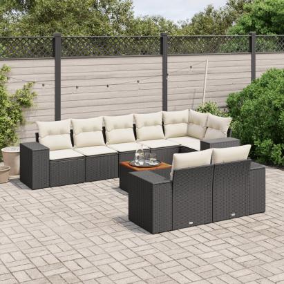 Set mobilier de grădină cu perne, 9 piese, negru, poliratan GartenMobel Dekor