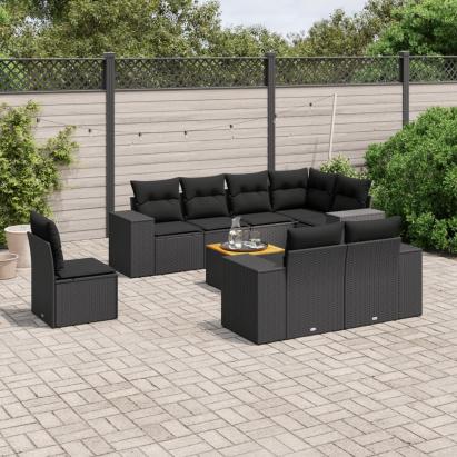 Set mobilier de grădină cu perne, 9 piese, negru, poliratan GartenMobel Dekor