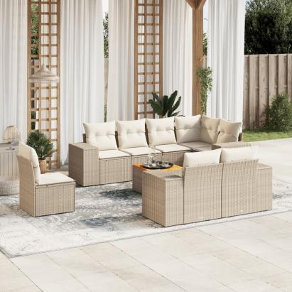 Set canapele de grădină, 9 piese, cu perne, bej, poliratan GartenMobel Dekor