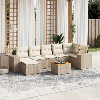 Set canapele de grădină, 8 piese, cu perne, bej, poliratan GartenMobel Dekor