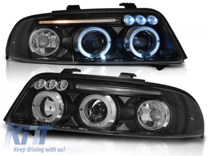 Set de faruri de tuning cu ochi de înger halogen, potrivit pentru Audi A4 B5 01.1999-09.2000 sedan/combina, stânga și dreapta Performance AutoTuning