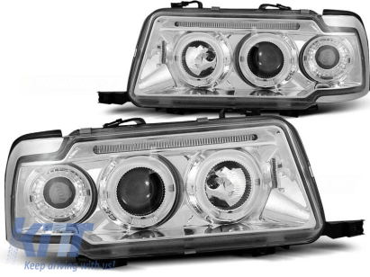 Set de faruri de tuning cu ochi de înger halogen potrivit pentru Audi 80 B4 09.1991-04.1996, stânga și dreapta Performance AutoTuning