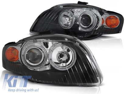 Set de faruri de tuning cu ochi de înger halogen potrivit pentru Audi A4 B7 11.2004-03.2008 sedan/combinație/cabriolet, stânga și dreapta Performance AutoTuning