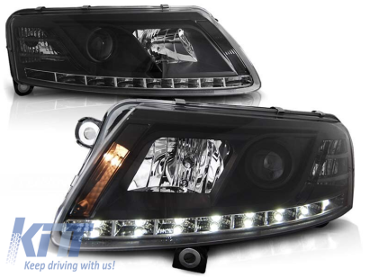 Set de faruri tuning cu lumini DRL reale potrivit pentru Audi A6 C6 04.2004-2008 sedan/combinate, stânga și dreapta Performance AutoTuning