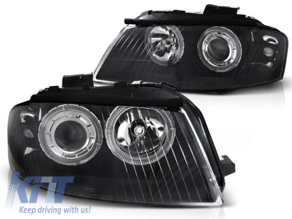 Kit de faruri tuning cu ochi de înger halogen potrivit pentru Audi A3 8P 05.2003-03.2008 3D/5D, stânga și dreapta Performance AutoTuning