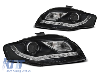 Set de faruri de tuning potrivit pentru Audi A4 B7 2004-2008 cu bază neagră, stânga și dreapta Performance AutoTuning