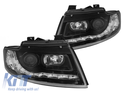 Set de faruri tuning potrivit pentru Audi A4 B6 Cabriolet 2002-2006 cu bază neagră, stânga și dreapta Performance AutoTuning