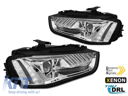 Kit de faruri xenon potrivit pentru Audi A4 B8 2012-2015 cu semnalizator dinamic, bază cromată, stânga și dreapta Performance AutoTuning