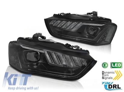 Set de faruri LED potrivit pentru Audi A4 B8 2012-2015 cu semnalizator dinamic pentru modelul cu faruri halogen din fabrică, bază neagră, stânga și dreapta Performance AutoTuning