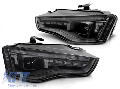 Set de faruri de tuning potrivit pentru Audi A5 2011-2016 cu bază neagră, pentru modelul cu lumini DRL din fabrică, cu semnalizatoare dinamice, stânga și dreapta Performance AutoTuning