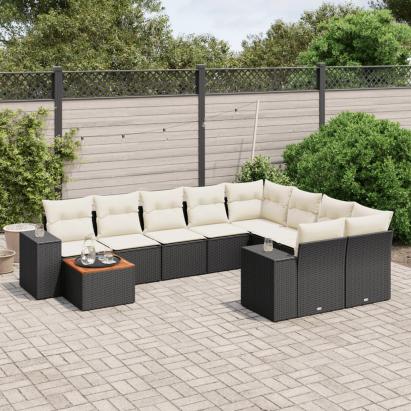 Set canapele de grădină cu perne, 10 piese, negru, poliratan GartenMobel Dekor