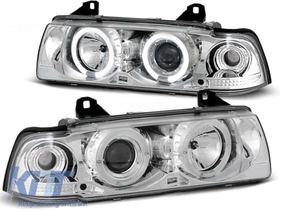 Set de faruri de tuning cu ochi de înger halogeni, potrivit pentru BMW 3 E36 12.1990-08.1999 coupe/cabriolet, stânga și dreapta Performance AutoTuning