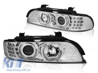 Set de faruri tuning cu ochi de înger LED 3D, potrivit pentru BMW E39 09.1995-05.2003 sedan/combinate, stânga și dreapta Performance AutoTuning